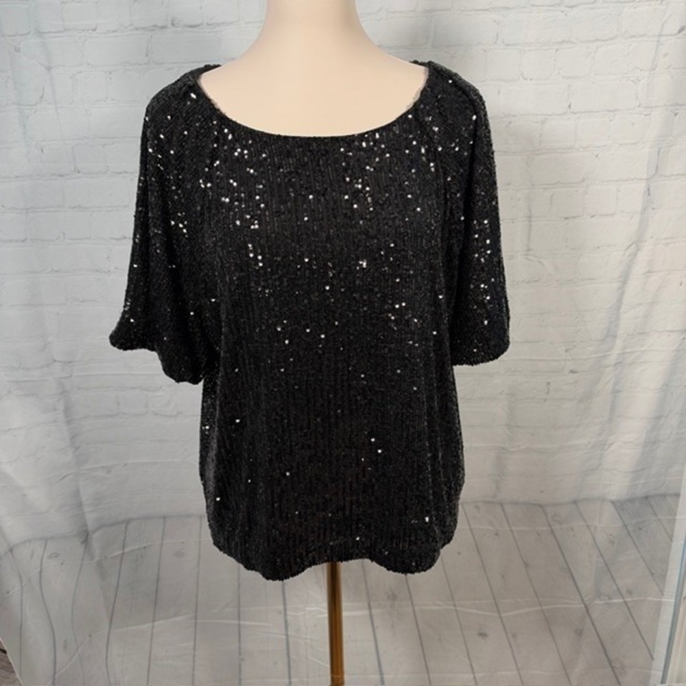 NWT Lilly Pulitzer Cressida Knit Top Noir Black Sequin Lined Top L